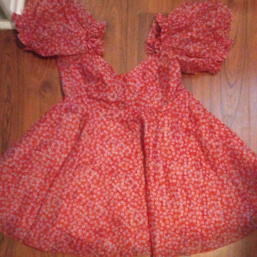 Selkie Red Floral Puff Sleeve Dress